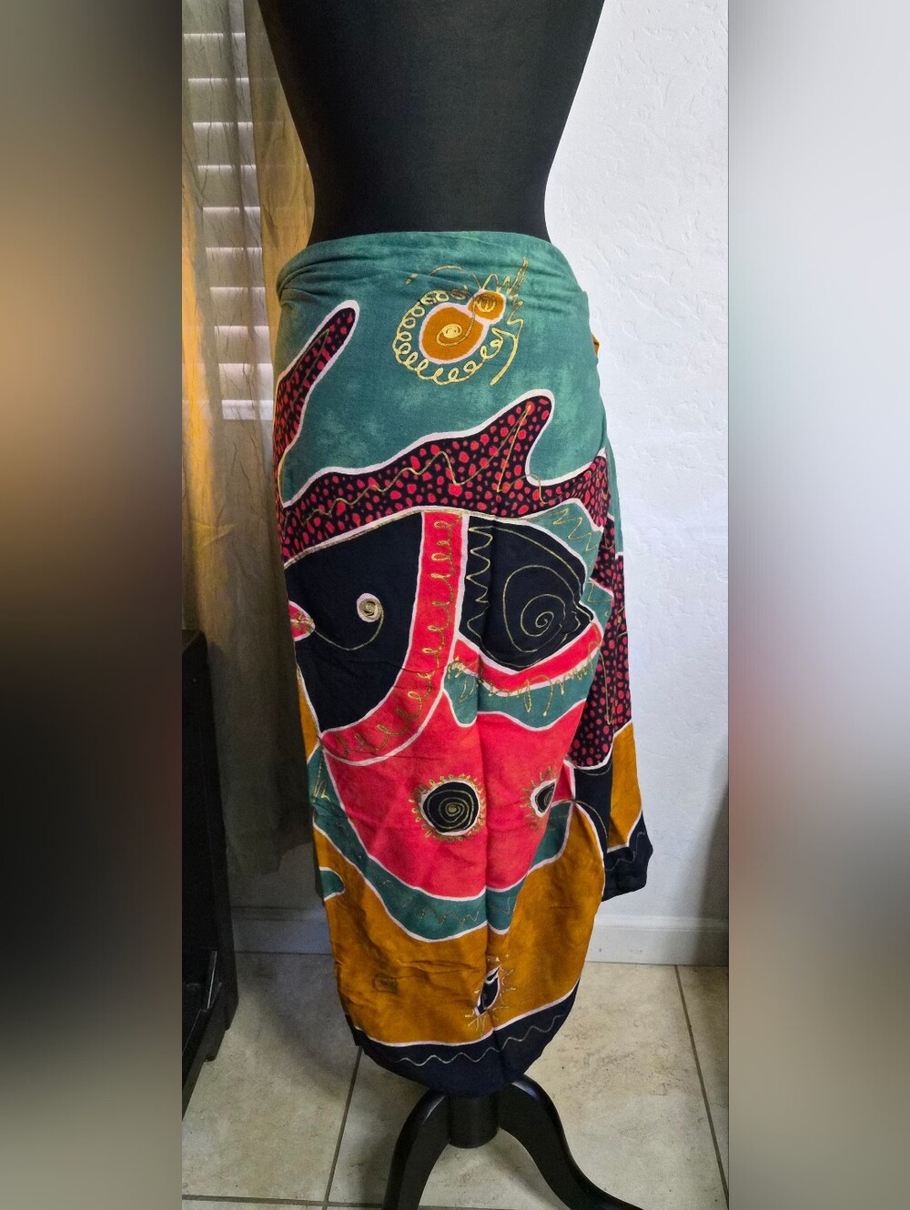Vintage Koko Knot Abstract Fish Print Sarong Beach Cover Up Wrap One Size - Picture 6 of 10